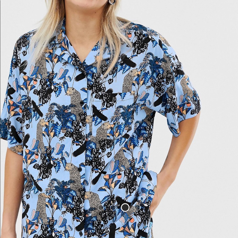 ASOS Monki oversized blouse in blue jungle print